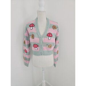 Mushroom Snail Crochet Crop Cardigan Sweater S Cottagecore Whimsical Fairy